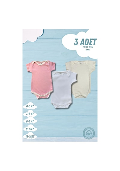 Betül Bebek Kısa Kollu 3'lü Organik Pamuk Çıtçıtlı Bebek Body&zıbın Pembe,beyaz,ekru Çok Renkli
