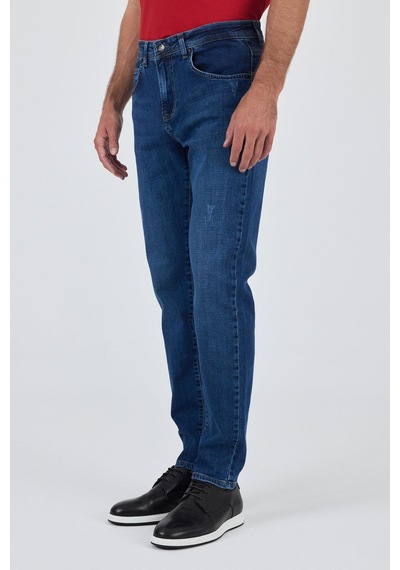 İmza Mavi Gabardin 5 Cep Düz Paça Casual Slim Fit Pamuklu Denim Pantolon 1023250150 Mavi