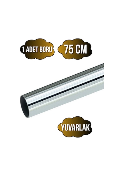 Yuvarlak Metal Askı Borusu Mobilya Askı Borusu Yuvarlak Krom 75cm 1 Adet Çap:25mm Gri
