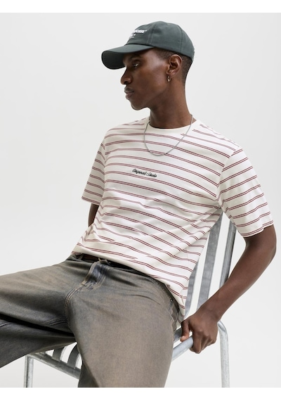 Jack & Jones Erkek Çizgili Nakis Islemeli Tisört - Norrebro - 12291021 Cabernet