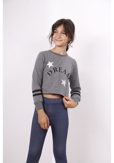 Toontoy Kız Çocuk Yıldızlı Dream Baskılı Sweatshirt Antrasit Melanj
