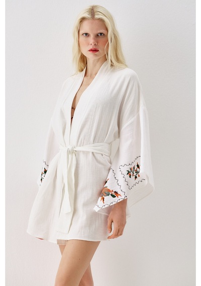 Sagaza Studio Ss6185 Desenli Kimono Kahverengi