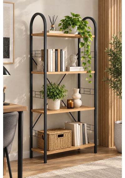 Sulorahome Metal İskeletli 4 Raflı Kitaplık Kahverengi 150 Cm Antrasit - Atlantik Çam Sulorahome Metal İskeletli 4 Raflı Kitaplık Kahverengi 150 Cm Antrasit - Atlantik Çam