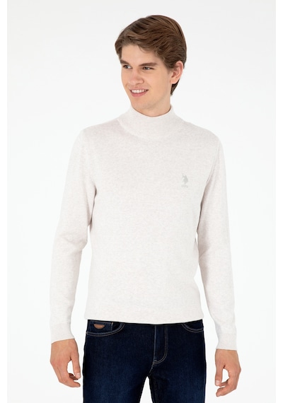 U.S. Polo Assn. Erkek Slim Fit Yarım Boğazlı Taş Melanj Basic Kazak 50288887-VR225