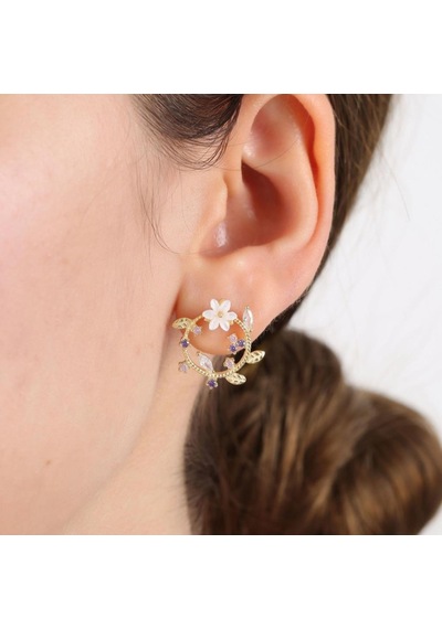 Mia Vento Manolya Çiçeği Mutluluk Haresi Gold Renk Flowers Gümüş Küpe