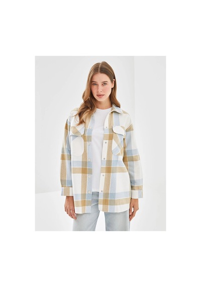 LC Waikiki Lcw Modest Açık Mavi Ekoseli Ekose Oversize Kadın Gömlek Tunik