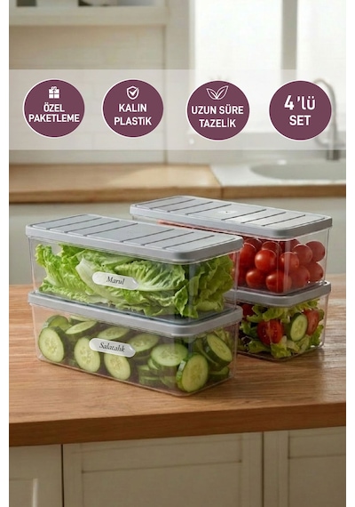 Selka Home 4 Adet 2 Lt. Nora Organizer Buzdolabı Buzluk Düzenleyici Saklama Kabı