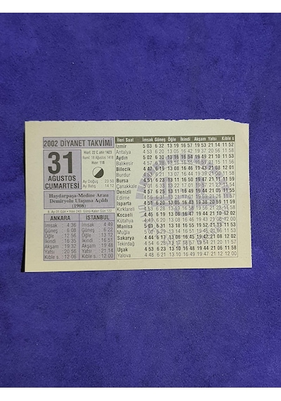 31 Ağustos 2002 Takvim Yaprağı - Nostalji Koleksiyonluk Takvim Yaprağı A