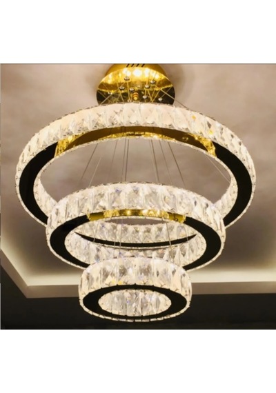 Ala Lighting Plaket Kristal Taş Işlemeli 201 Gold Paslanmaz Ledli Avize Altın - Gold