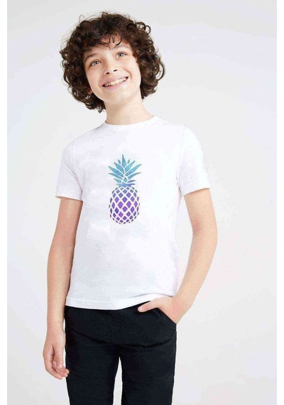 Tshirthane Watercolor Pineapple Baskılı Unisex Çocuk Beyaz T-Shirt (534797801)