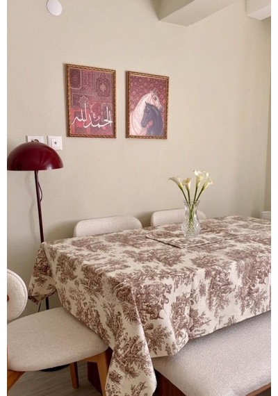 Okyanus Baskılı Dikdörtgen Masa Örtüsü 160x260 Cm Kahverengi