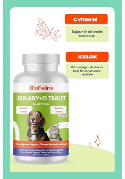Urinary+d Tablet Kedi Ve Köpekler İçin İdrar Yolu Düzenleyen Bağışıklık Sistemi Güçlendirici Tablet