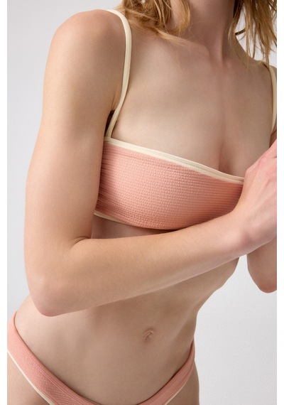 Los Ojos X Melodi Pudra-krem Dokulu Bikini Üstü Bandeau Top Pudra-krem