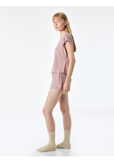 Koton Rahat Kesim Bisiklet Yaka Kısa Kollu Modal Pijama Üstü Pembe 6slk40010mk Gül