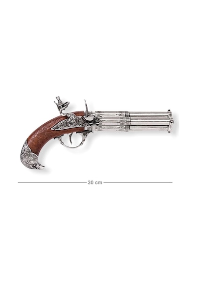 Denix Dekoratif Replika Revolving 4 Barrel Flintlock Pistol, France 18th. C.