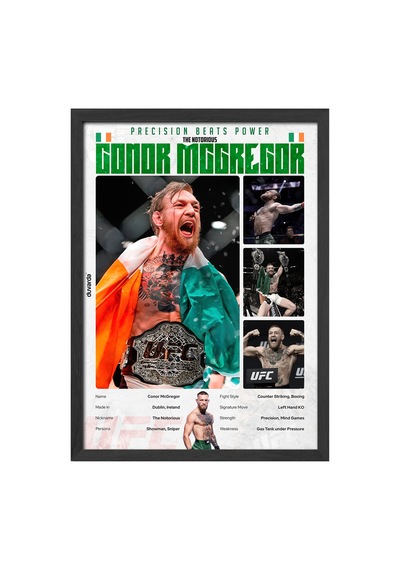 Conor Mcgregor Siyah Ahşap Çerçeveli Poster, Dekoratif Dövüş Duvar Tablosu