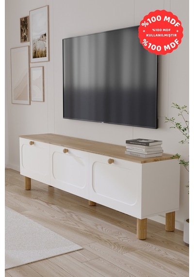 Ece Bohem Tamamı Mdf Tv Ünitesi 180 Cm Safir Meşe Beyaz