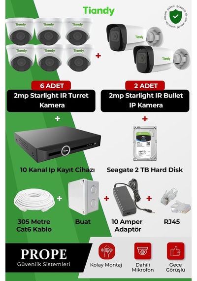 Tiandy 8 Kameralı Ip Full Sistem Paketi