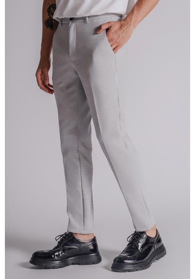 Erkek Yandan Cepli Beli Lastikli Slim Fit Chino Pantolon Gri Gri