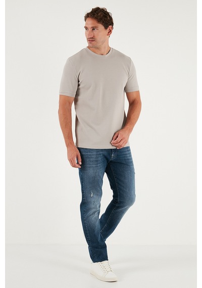 Buratti Streç Pamuklu Slim Fit Sıfır Yaka Erkek T Shirt 5902639 Taş