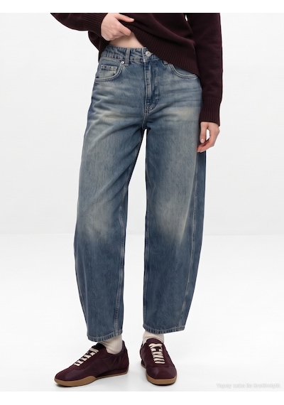 Dilvin 72364 %100 Pamuk Yüksek Bel Barrel Jean-tint Kırmızı