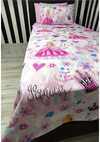 Lionas Tek Kişilik Nevresim Takımı Lastikli Çarşaf 2 Yastık 4 Parça Açık Pembe Prenses