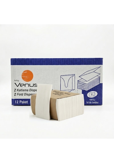 My Venus Z Katlama Dispenser Havlu Peçete, 20x20 Cm, 12 Paket 1200 Adet , 2 Katlı Kağıt Havlu - %100 Selüloz