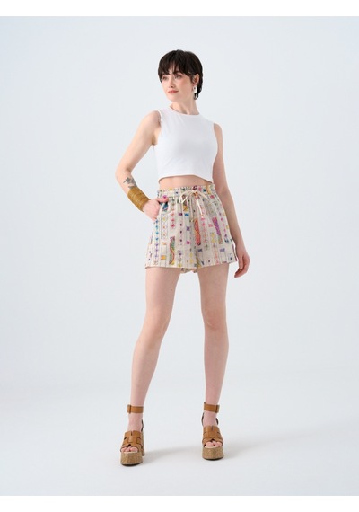 High Waist Kadın Şort Ekru