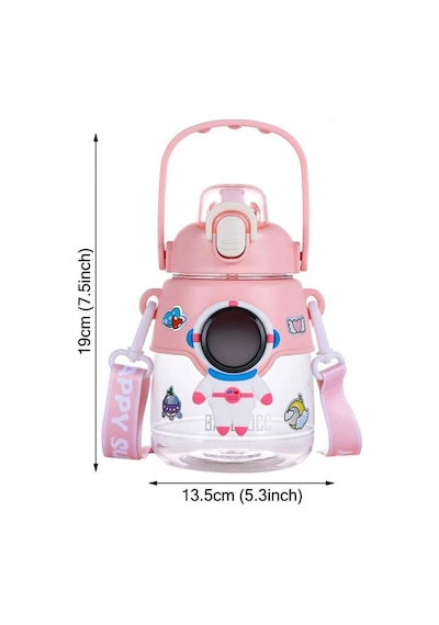 Vagonlife Taşıma Askılı Pipetli Çocuk Su Matarası 1250 Ml - Pembe Standart Pembe