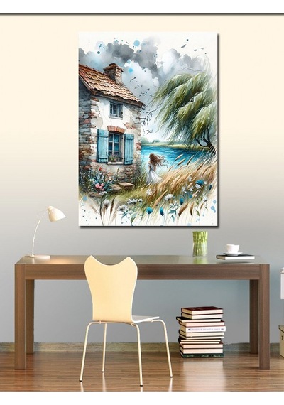 Kanvas Tablo Deniz Kenarında Ev 100cmx140cm