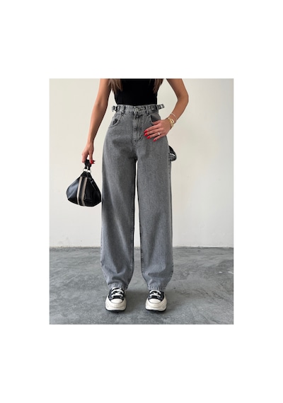 Blue Marlın Yan Kemer Kar Siyah Tokalı Kargo Cep Detaylı Baggy Jeans Kar Siyah