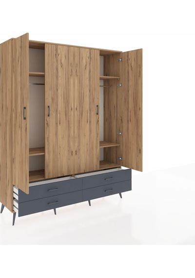 Hyperion Gardrop 6 Raflı 4 Çekmeceli 2 Askılı 176x44x221 Çam-çam/antrasit Çam/antrasit Hyperion Gardrop 6 Raflı 4 Çekmeceli 2 Askılı 176x44x221 Çam-çam/antrasit Çam/antrasit