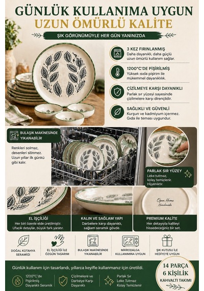 14 Parça 6 Kişilik Handmade Yaz Desen Kahvaltı Takımı - Lüx Kahvaltılık Sunum Seti Diğer