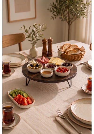 Akasya Ağacı Doğal Ahşap Sunumluk - 25 Cm Ayaklı Servis Tabağı - Dekoratif Sunum Standı Kahverengi Kahverengi