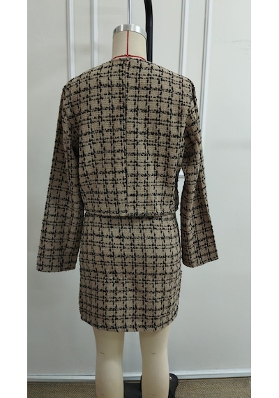 Bhrwear Kadın Uzun Kollu Önü Açık Dokuma Ceket Ve Mini Etek Ikili Takım Renkli