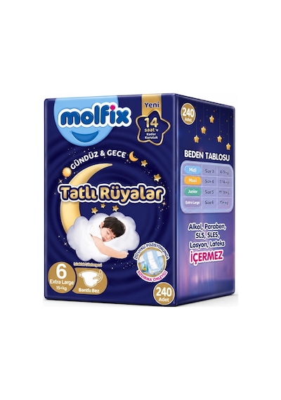 Molfix Tatlı Rüyalar Bebek Bezi 6 Beden15+ Kg Extra Large 240 Adet 6 Numara