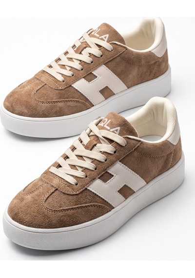 V.S.H Velvet Kadın Yüksek Tabanlı Sneaker Leopar Desen Spor Ayakkabı Terra-2519 Vizon
