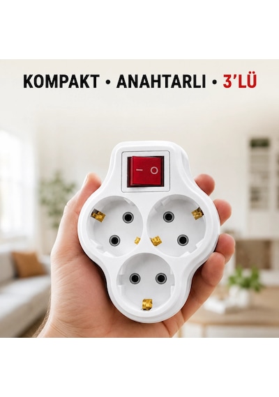 Anahtarlı 3 Lü Priz Çoğaltıcı Kablosuz Duvar Tipi Topraklı Priz Çoklayıcı Diğer