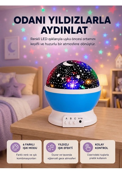 Lb Renkli Led Gece Lambası 6 Işık Modlu Çocuk Odası Atmosfer Aydınlatma Çok Renkli