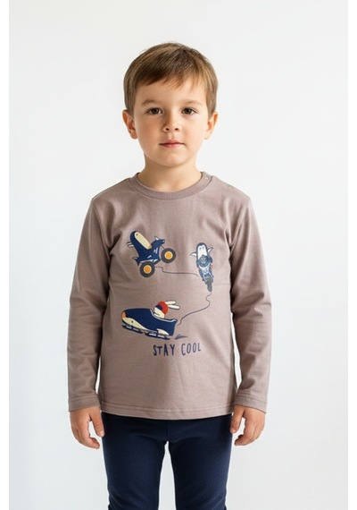 Toontoy Kids Toontoy Erkek Çocuk Penguen Baskılı Sweatshırt Bej