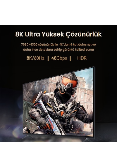 Veggieg Hdmı 2.1 8k 60hz 4k 120hz 48 Gbps Hdr Earc Hdcp 2.2 Örgülü Ses Ve Görüntü Kablosu 1.5 Metre