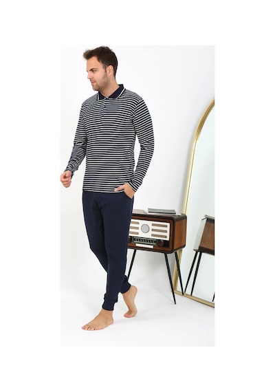 Akbeniz Erkek Polo Yaka Uzun Kol Penye Pijama Takımı Lacivert 6864 Lacivert