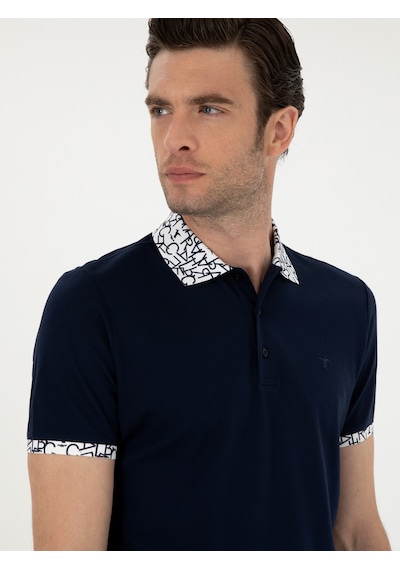 Lacivert Slim Fit Polo Yaka Merserize T-shirt