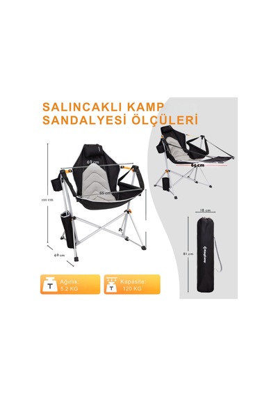 Kingcamp Orchid Lux Ayak Dayamalı & Salıncaklı Hamak Kamp Sandalyesi Bl/grey Gri - Siyah