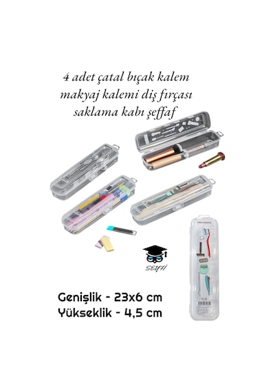 4 Adet Çatal Bıçak Kalem Makyaj Kalemi Diş Fırçası Saklama Kabı Şeffaf Çok Renkli