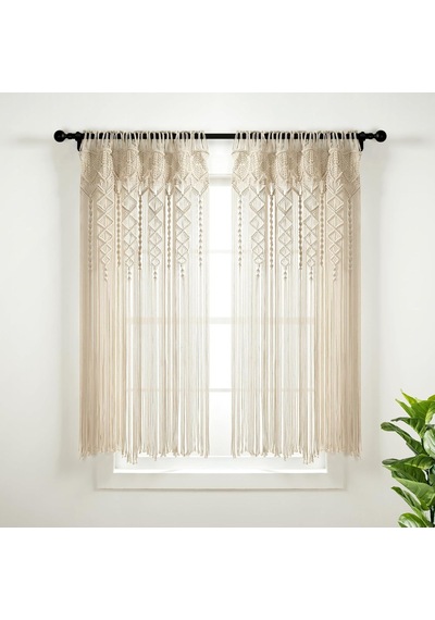 Boho Makrome Dokulu Pamuk Pencere Perdesi/oda Bölücü/kapı/duvar Dekoru, 160 Cm U X 101 Cm G, Nötr Diğer