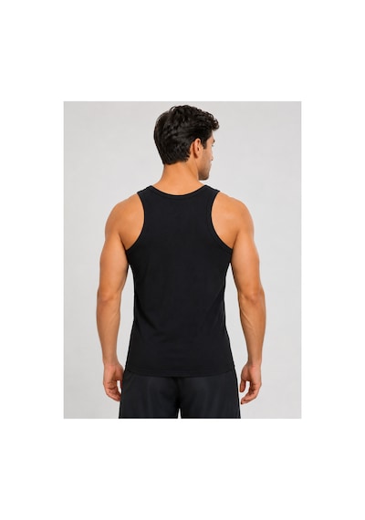 Neco Giyim Mody Erkek Halter Yaka Slimfit Pamuklu Likralı Sporcu Rambo Atlet Siyah Siyah