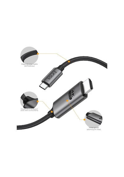 Usb-c To Hdmı Kablo, 2 Metre, 4k60hz, 18gbps, Type-c To Hdmı Görüntü Kablosu, Thunderbolt 5/4/3 Standart