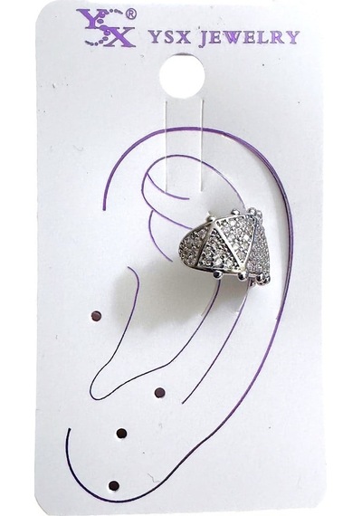 Earcuff Sıkıştırmalı Çelik Kıkırdak Küpe Üçgen Desenli Zirkon Taşlı Gümüş Renk