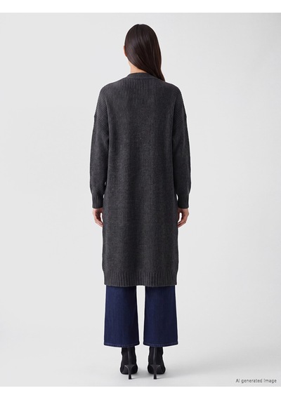 LC Waikiki Lc Waıkıkı Antrasit Şal Yaka Oversize Kadın Triko Hırka Xl-2xl